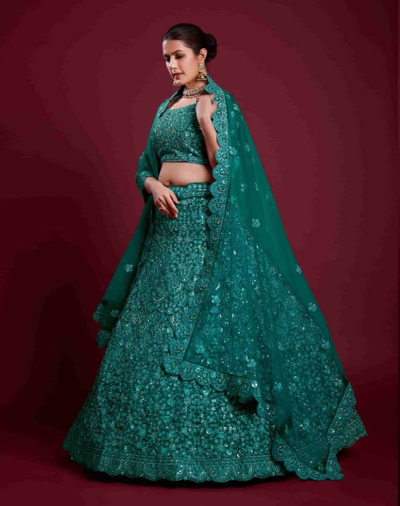 DESIGNER TRENDY STYLISH FANCY PARTY WEAR DARK GREEN GEORGETTE LEHENGA CHOLI ARYA POSHAK SM 49022