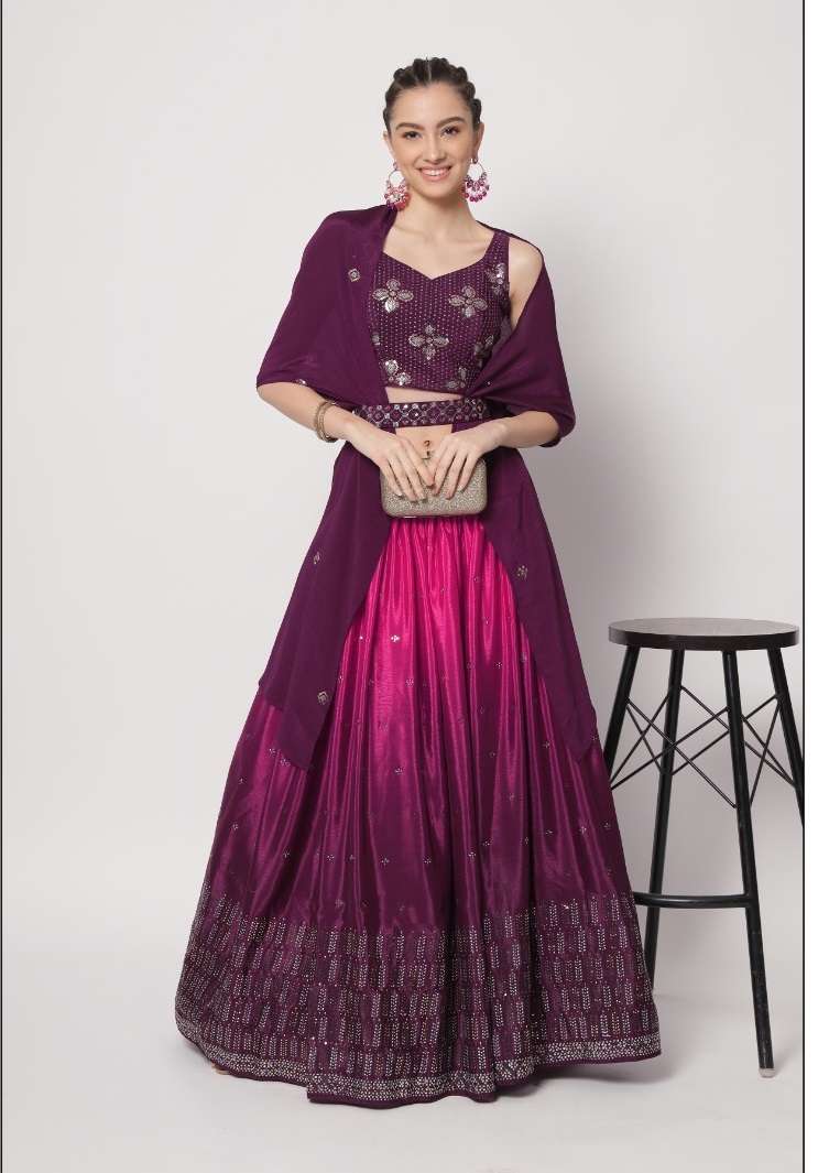 DESIGNER TRENDY STYLISH FANCY PARTY WEAR GEORGETTE PURPLE LEHENGA CHOLI KF 7081