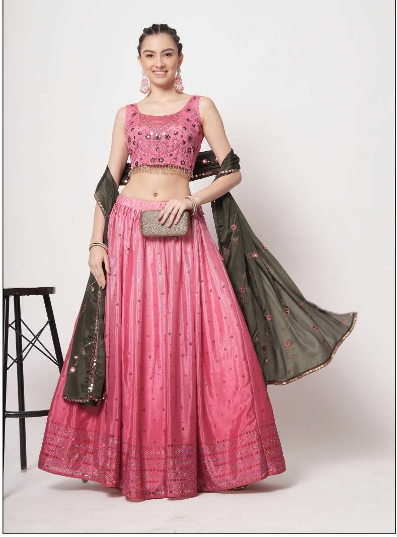 DESIGNER TRENDY STYLISH FANCY PARTY WEAR GEORGETTE PINK LEHENGA CHOLI KF 7082