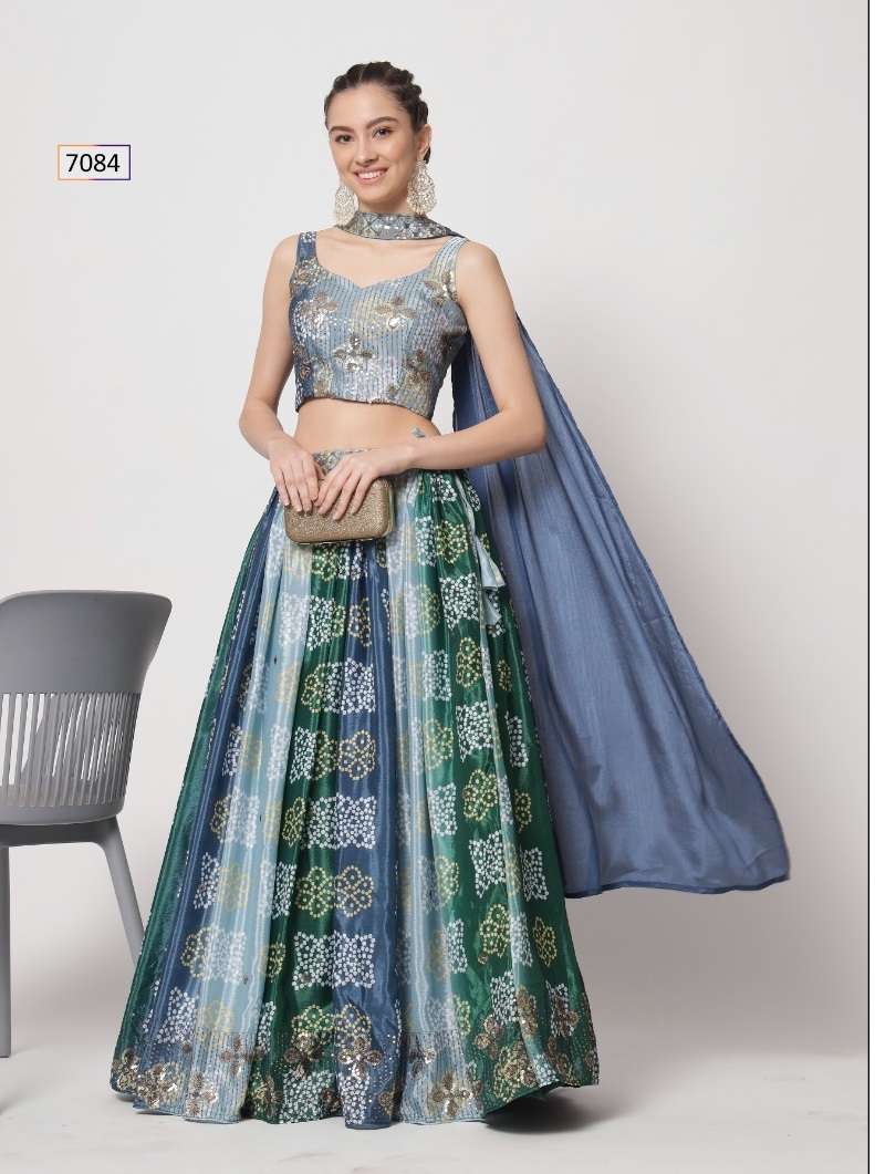 DESIGNER TRENDY STYLISH FANCY PARTY WEAR GEORGETTE BLUE LEHENGA CHOLI KF 7084