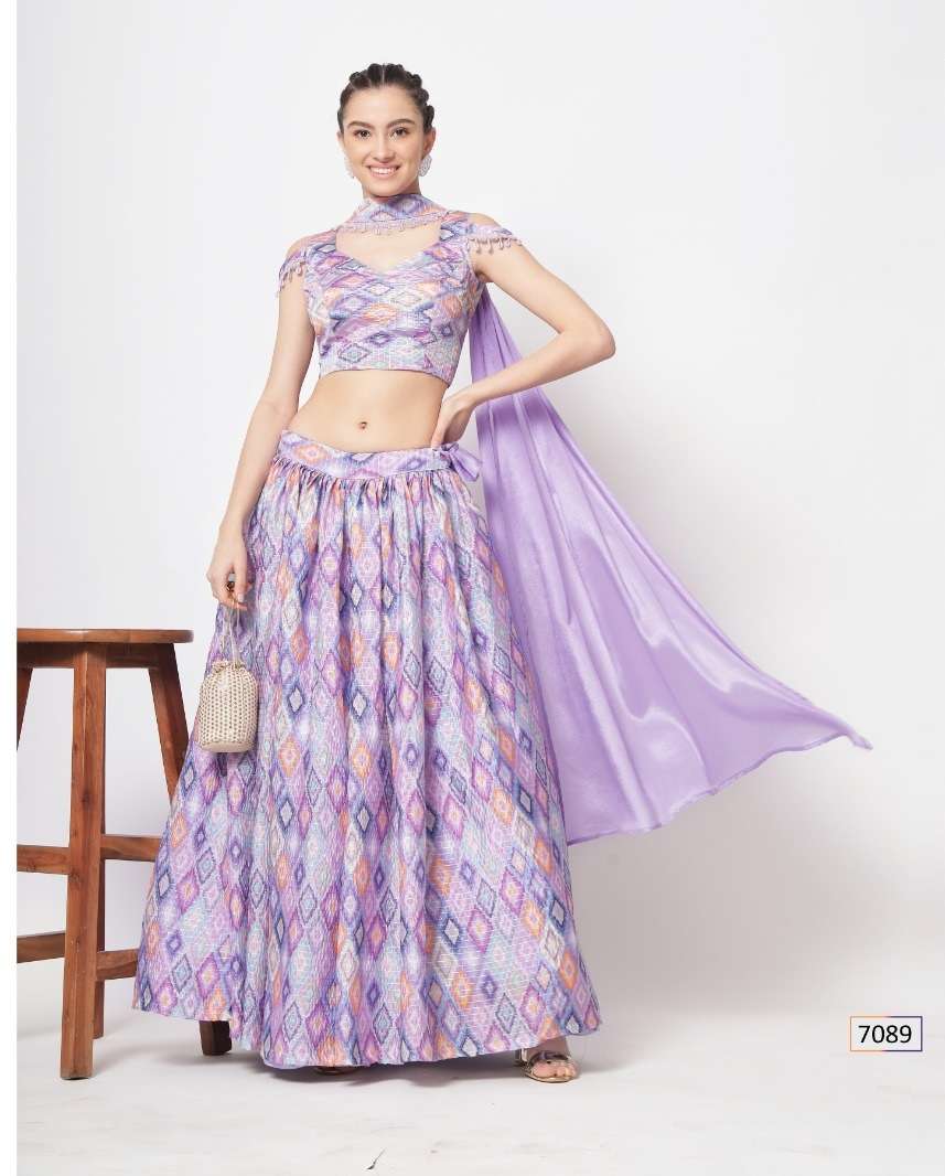 DESIGNER TRENDY STYLISH FANCY PARTY WEAR GEORGETTE LAVENDER LEHENGA CHOLI KF 7089