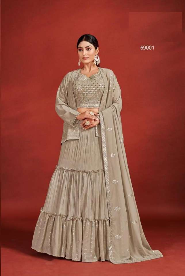 DESIGNER TRENDY STYLISH FANCY PARTY WEAR GEORGETTE BEIGE LEHENGA CHOLI ARYA MAHIRA 69001