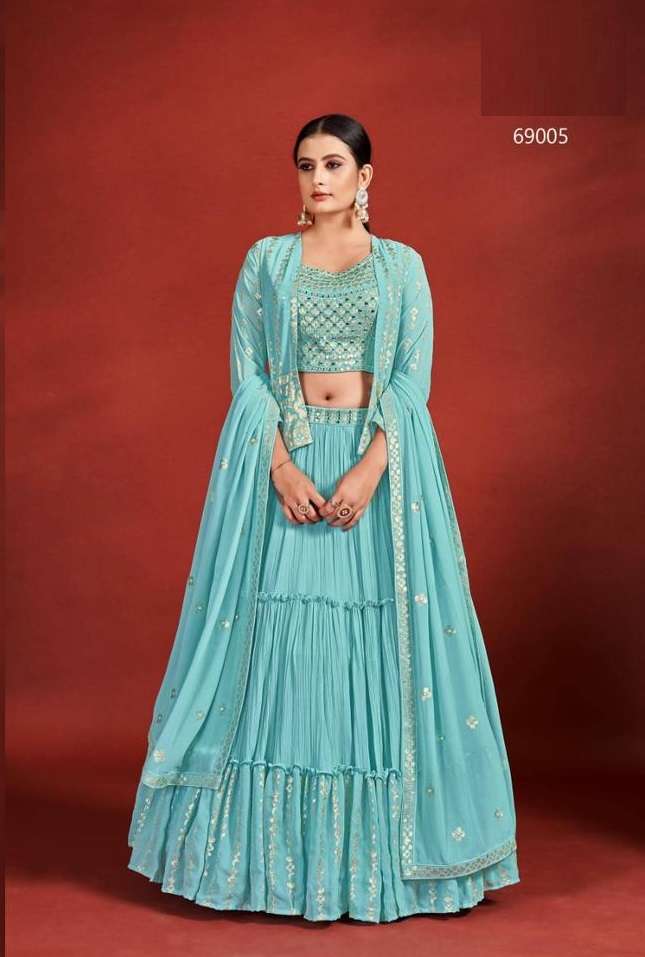 DESIGNER TRENDY STYLISH FANCY PARTY WEAR GEORGETTE SKY BLUE LEHENGA CHOLI ARYA MAHIRA 69005