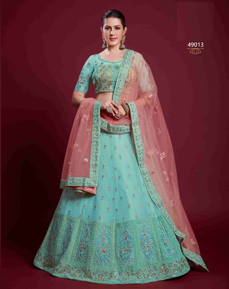 DESIGNER TRENDY STYLISH FANCY PARTY WEAR GREEN GEORGETTE LEHENGA CHOLI ARYA POSHAK SM 4900