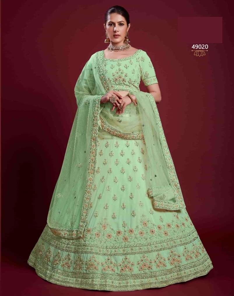 DESIGNER TRENDY STYLISH FANCY PARTY WEAR GREEN GEORGETTE LEHENGA CHOLI ARYA POSHAK SM 49020