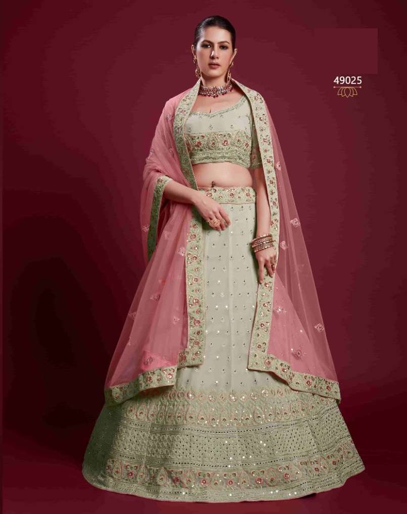 DESIGNER TRENDY STYLISH FANCY PARTY WEAR GREEN GEORGETTE LEHENGA CHOLI ARYA POSHAK SM 49025