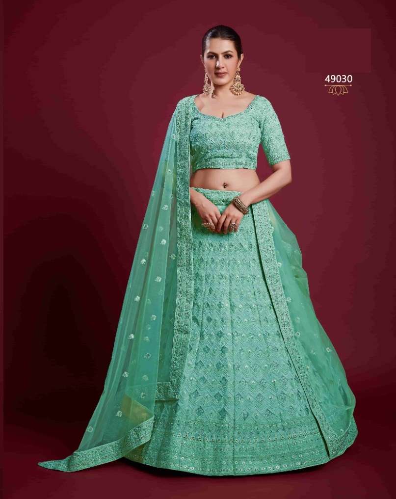 DESIGNER TRENDY STYLISH FANCY PARTY WEAR GREEN GEORGETTE LEHENGA CHOLI ARYA POSHAK SM 49030