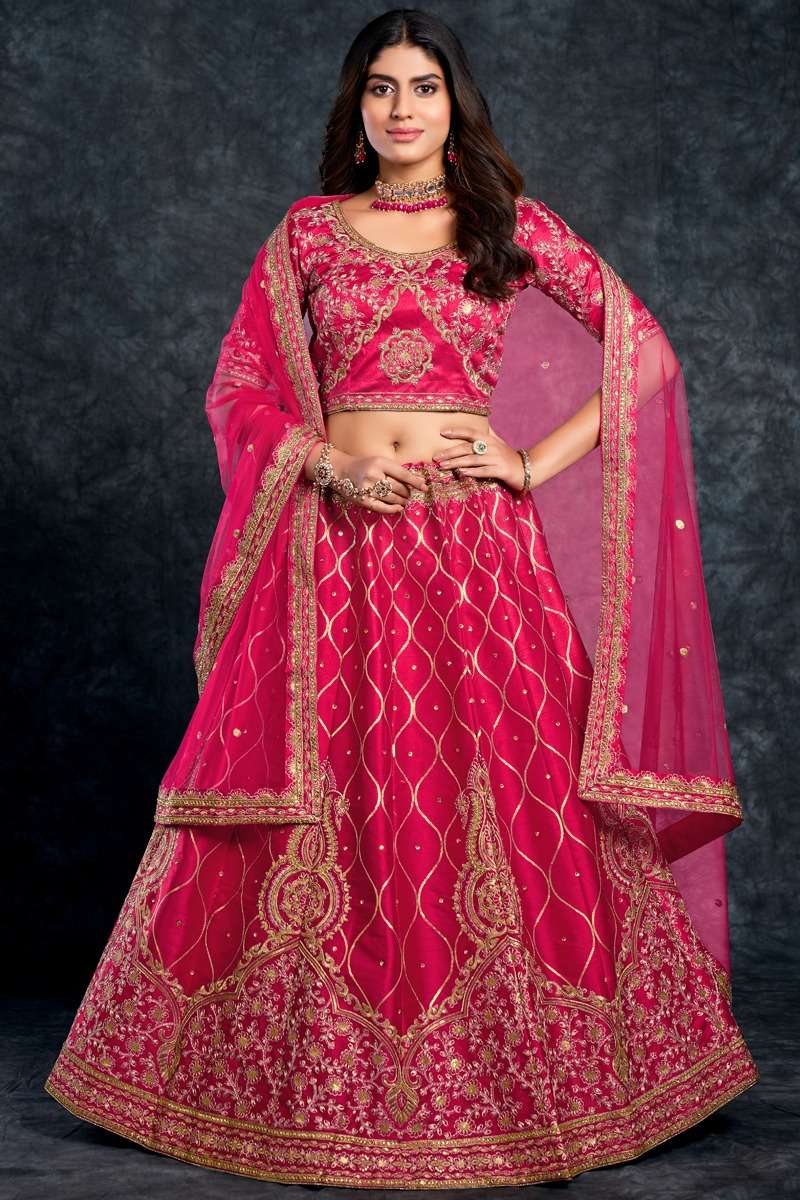 DESIGNER TRENDY STYLISH FANCY PARTY WEAR PINK SILK LEHENGA CHOLI AHVN 3801