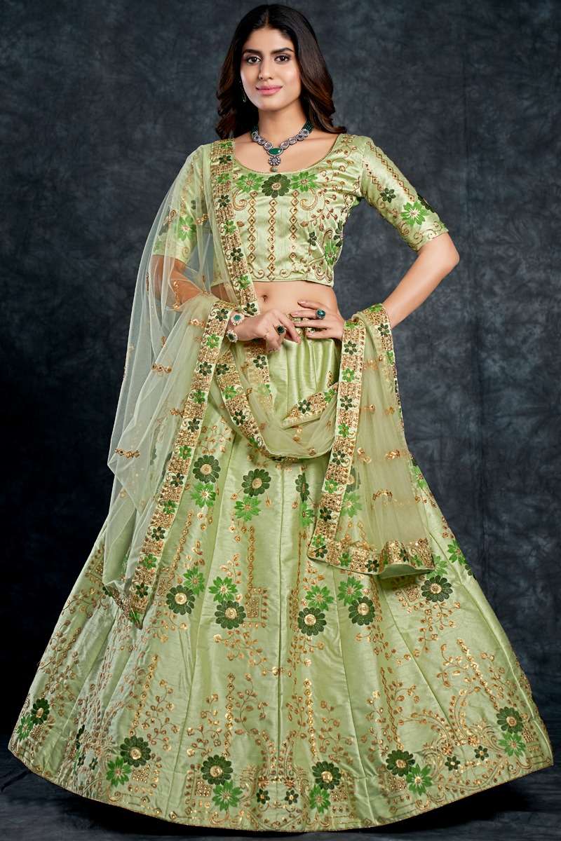 DESIGNER TRENDY STYLISH FANCY PARTY WEAR PISTA SILK LEHENGA CHOLI AHVN 3806