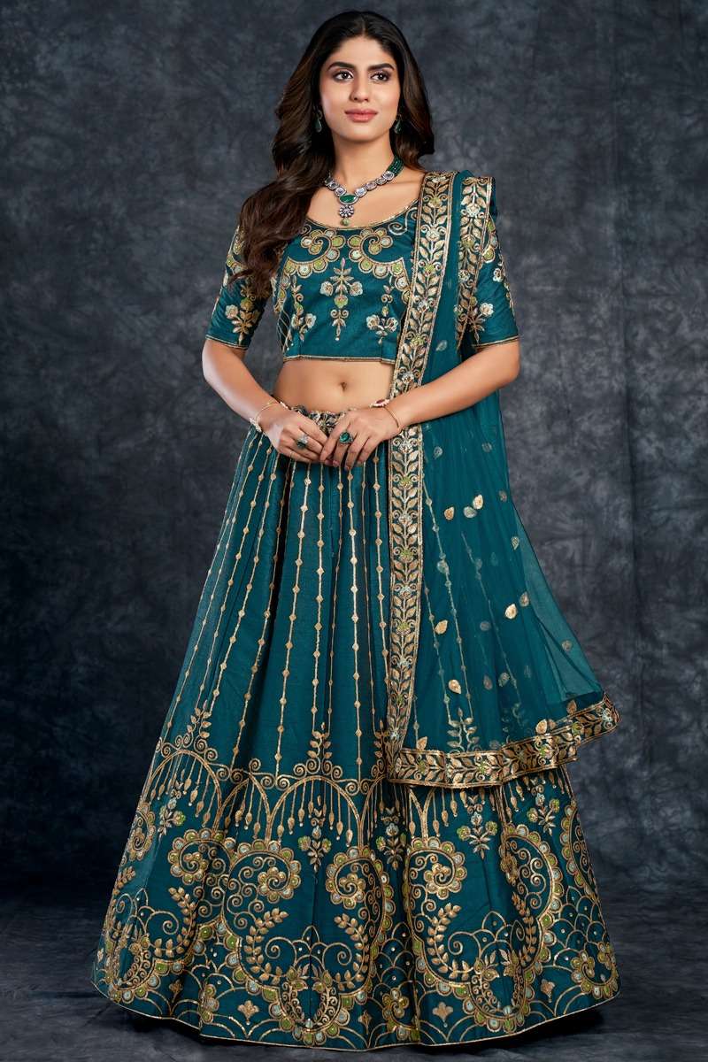 DESIGNER TRENDY STYLISH FANCY PARTY WEAR RAMA BLUE SILK LEHENGA CHOLI AHVN 3807