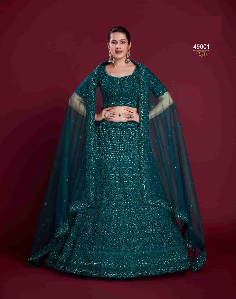 DESIGNER TRENDY STYLISH FANCY PARTY WEAR RAMA GREEN GEORGETTE LEHENGA CHOLI ARYA POSHAK SM 49001