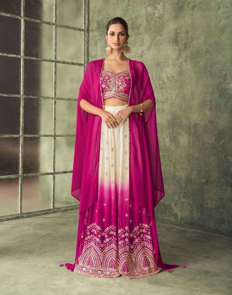 DESIGNER TRENDY STYLISH FANCY PARTY WEAR RANI PINK GEORGETTE LEHENGA CHOLI WEDDING ATTIRE SAYURI ROKA