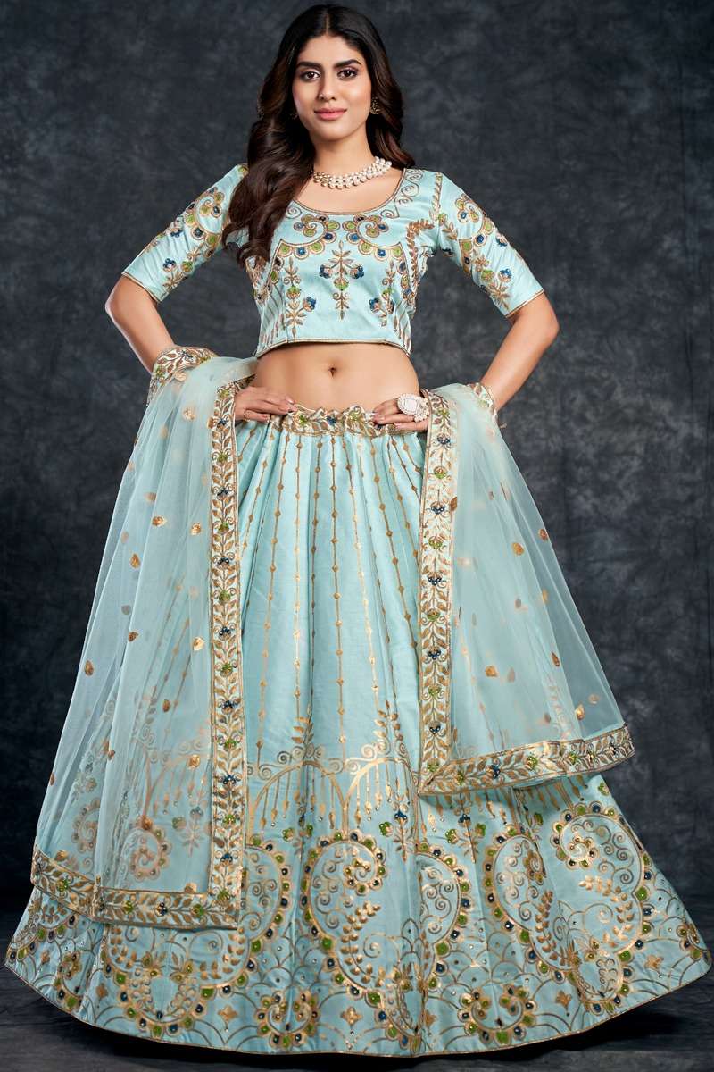 DESIGNER TRENDY STYLISH FANCY PARTY WEAR SKY BLUE SILK LEHENGA CHOLI AHVN 3808