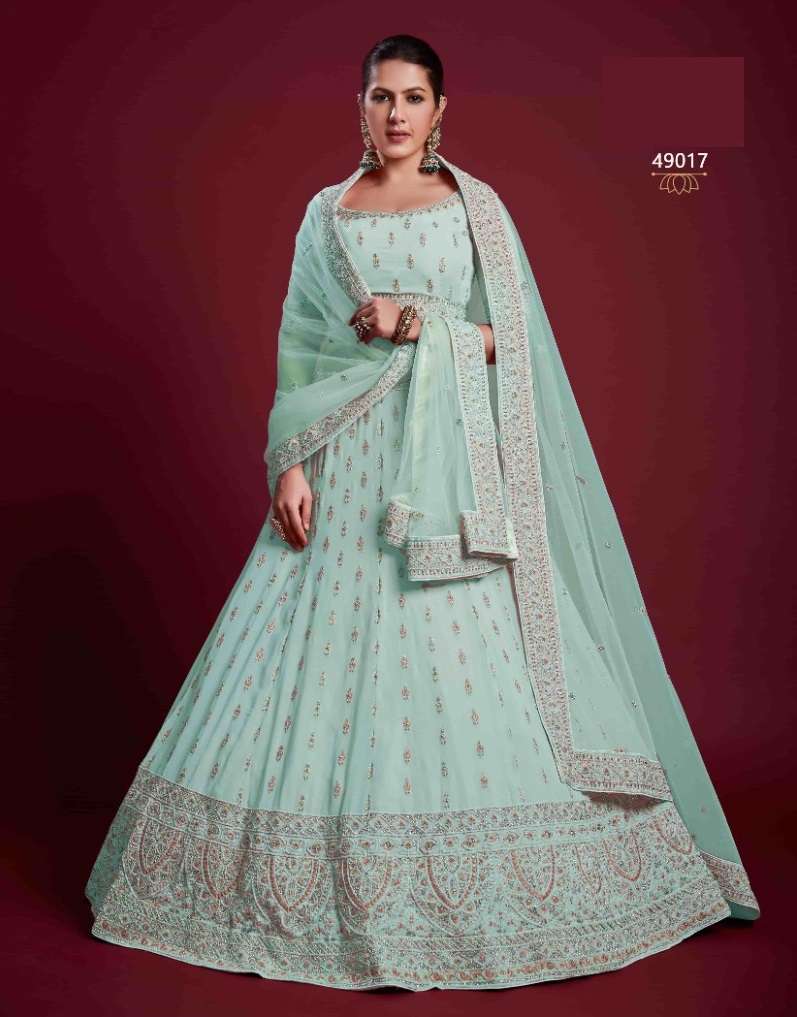 DESIGNER TRENDY STYLISH FANCY PARTY WEAR SKY GEORGETTE LEHENGA CHOLI ARYA POSHAK SM 49017