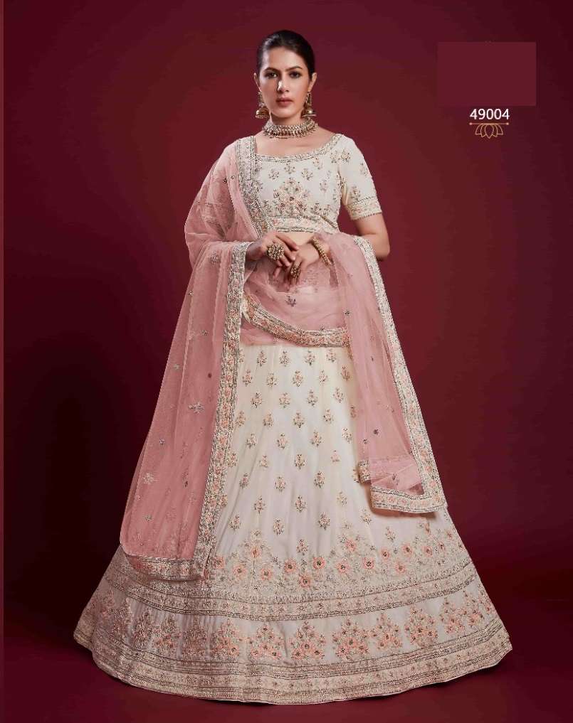 DESIGNER TRENDY STYLISH FANCY PARTY WEAR WHITE GEORGETTE LEHENGA CHOLI ARYA POSHAK SM 49004