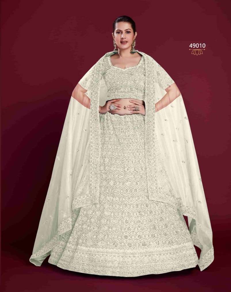 DESIGNER TRENDY STYLISH FANCY PARTY WEAR WHITE GEORGETTE LEHENGA CHOLI ARYA POSHAK SM 49010