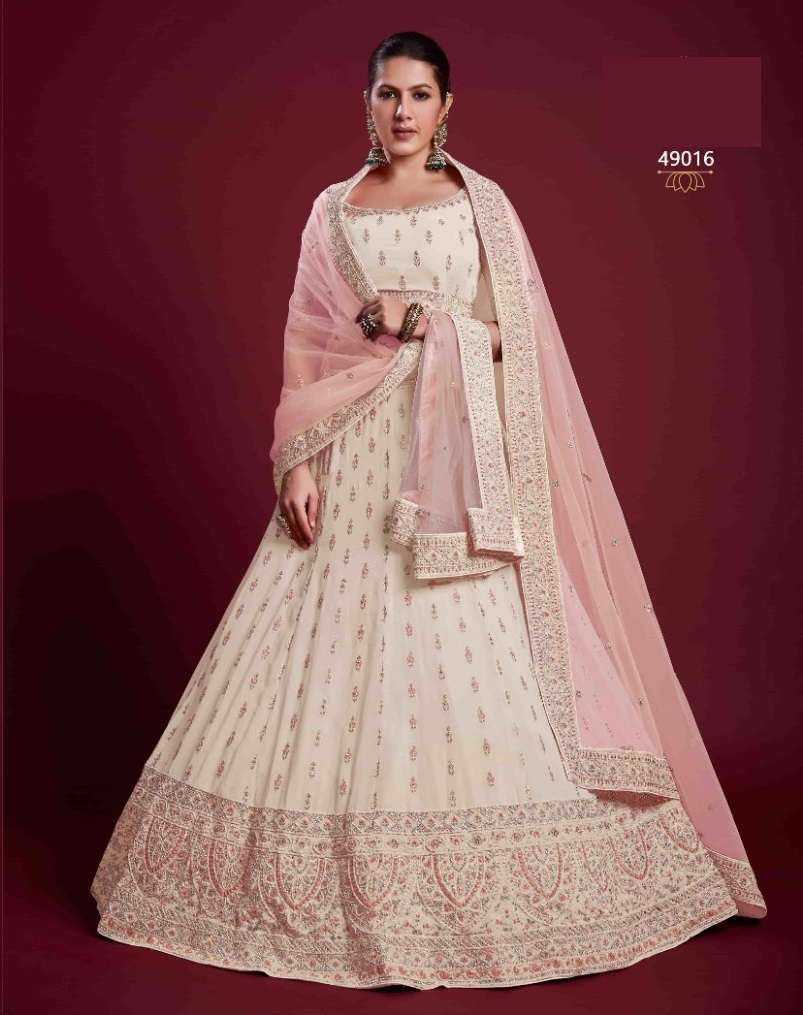 DESIGNER TRENDY STYLISH FANCY PARTY WEAR WHITE GEORGETTE LEHENGA CHOLI ARYA POSHAK SM 49016