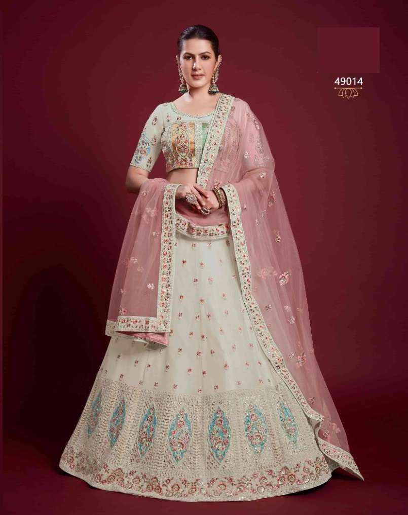 DESIGNER TRENDY STYLISH FANCY PARTY WEAR WHITE GEORGETTE LEHENGA CHOLI ARYA POSHAK SM 4900