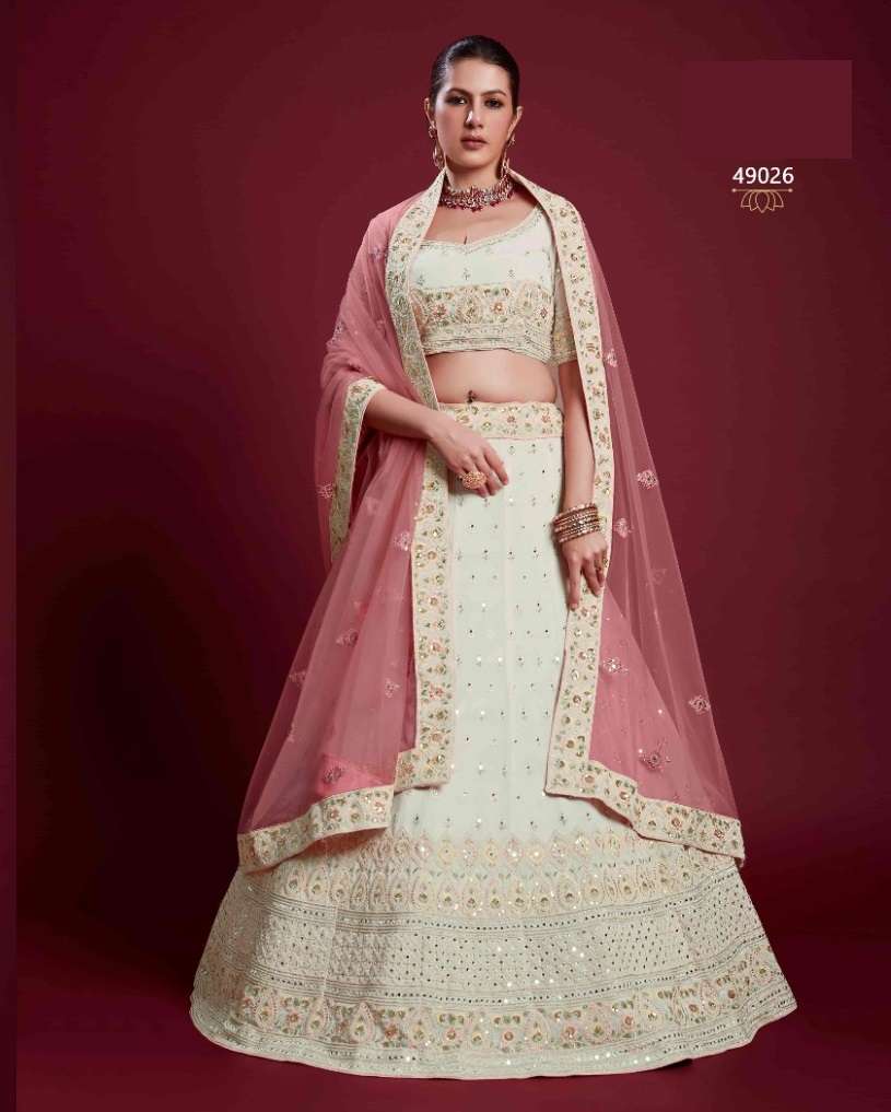 DESIGNER TRENDY STYLISH FANCY PARTY WEAR WHITE GEORGETTE LEHENGA CHOLI ARYA POSHAK SM 49026