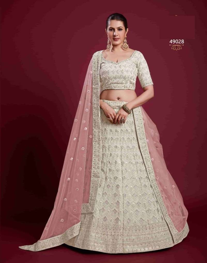 DESIGNER TRENDY STYLISH FANCY PARTY WEAR WHITE GEORGETTE LEHENGA CHOLI ARYA POSHAK SM 49027