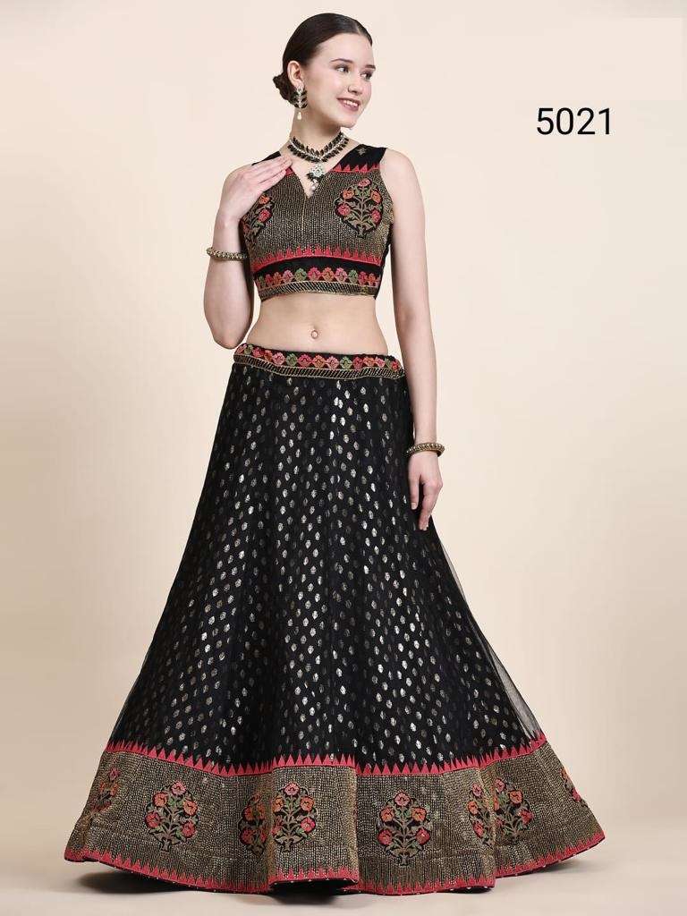 INDIAN BOLLYWOOD DESIGNER BLACK FANCY WEDDING PARTY WEAR GEORGETTE FABRIC LEHENGA WITH THREAD SEQUENCE ANANTESH SM 5021