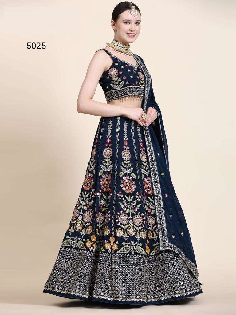 INDIAN BOLLYWOOD DESIGNER BLUE FANCY WEDDING PARTY WEAR GEORGETTE FABRIC LEHENGA WITH THREAD SEQUENCE ANANTESH SM 5025