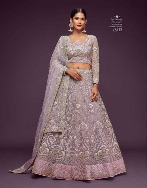 INDIAN BOLLYWOOD DESIGNER FANCY WEDDING PARTY WEAR ORCHID COLOR NET FABRIC LEHENGA WITH THREAD SEQUENCE DST ZL THE SHIMMERS 7903