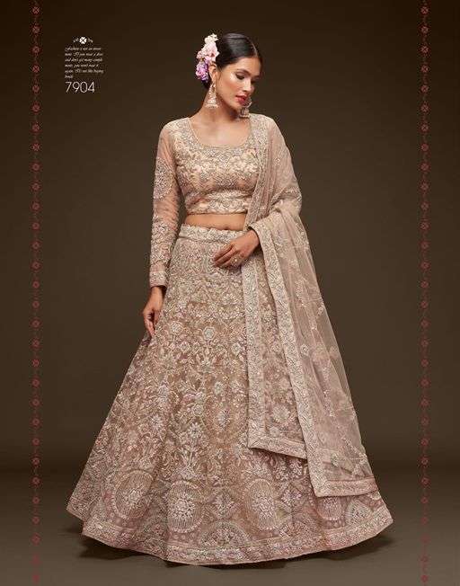 INDIAN BOLLYWOOD DESIGNER FANCY WEDDING PARTY WEAR BEIGE NET FABRIC LEHENGA WITH THREAD SEQUENCE DST ZL THE SHIMMERS 7904