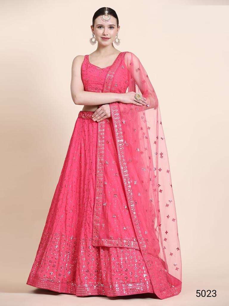 INDIAN BOLLYWOOD DESIGNER PINK FANCY WEDDING PARTY WEAR GEORGETTE FABRIC LEHENGA WITH THREAD SEQUENCE ANANTESH SM 5023