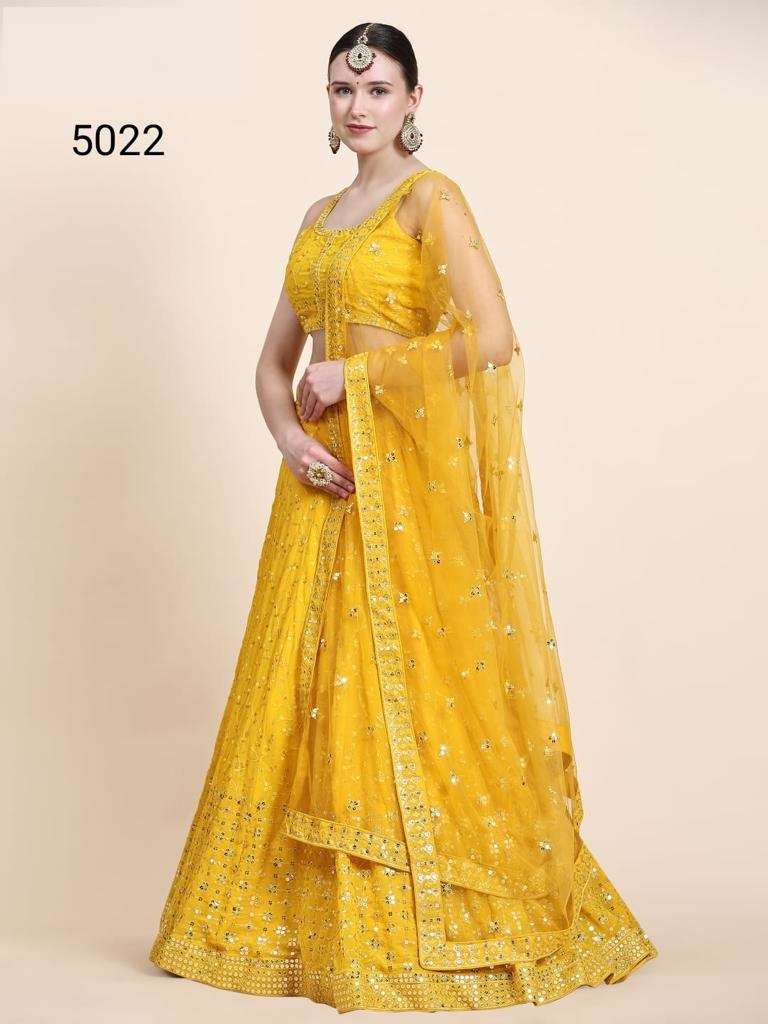 INDIAN BOLLYWOOD DESIGNER YELLOW FANCY WEDDING PARTY WEAR GEORGETTE FABRIC LEHENGA WITH THREAD SEQUENCE ANANTESH SM 5022