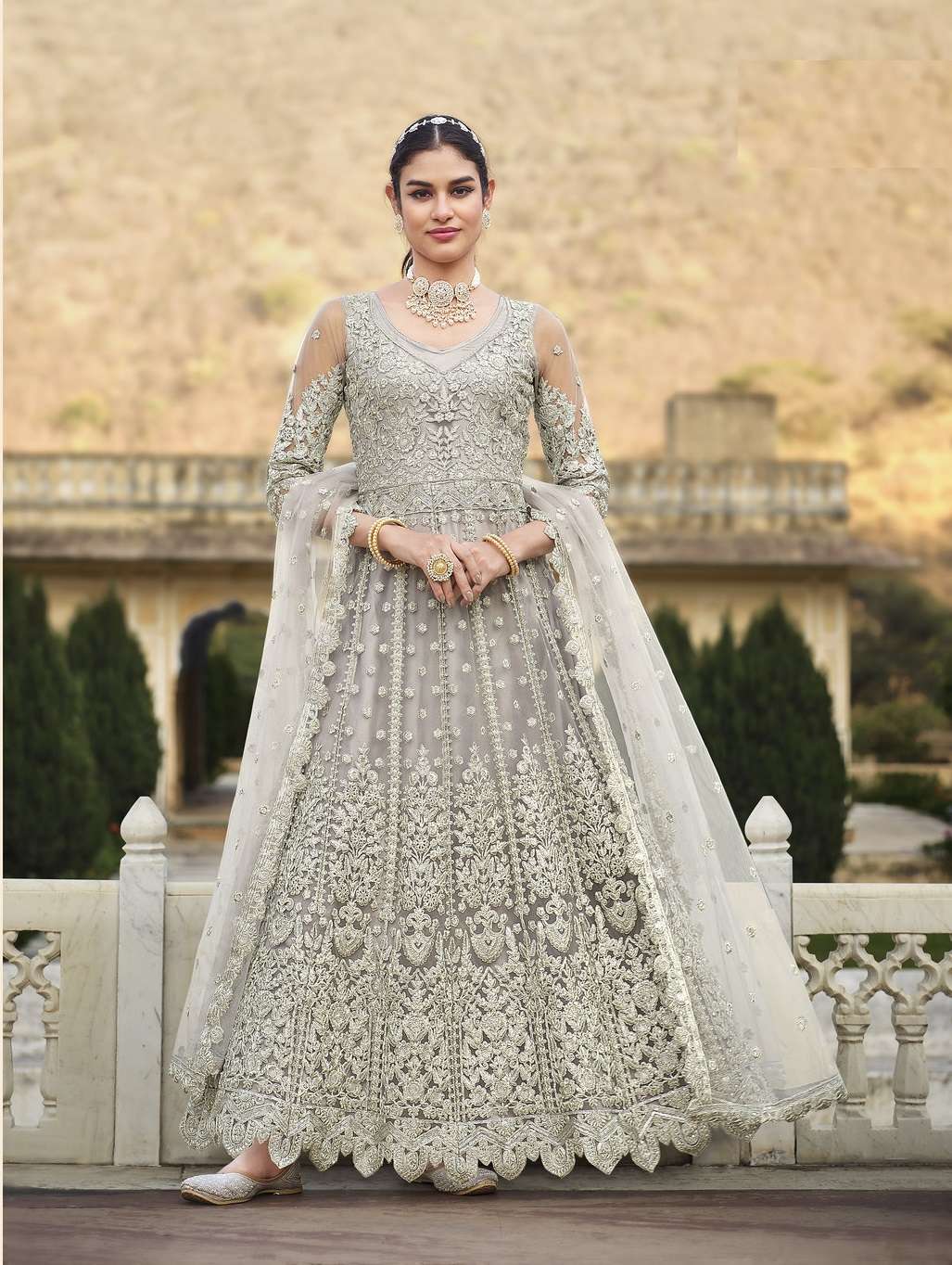 LATEST 2023 DESIGNER ANARKALI GOWN FOR WEDDING PARTY WEAR SALWAR SUIT LONG GOWN IN BUTTERFLY NET SENHORA ANOKHI 2076C