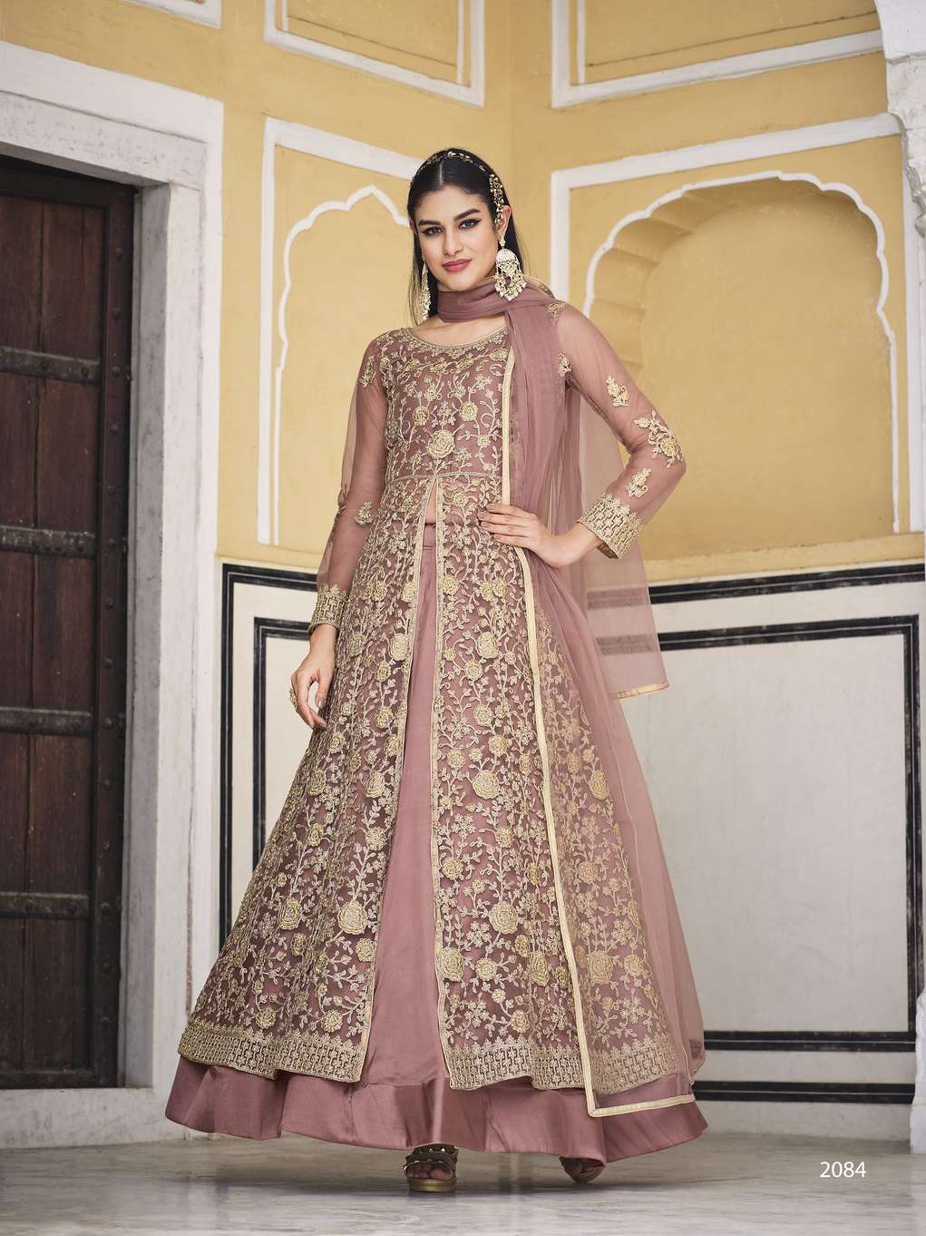 LATEST 2023 DESIGNER PEACE ANARKALI GOWN FOR WEDDING PARTY WEAR SALWAR SUIT LONG GOWN IN BUTTERFLY NET SENHORA SAMARA 2084