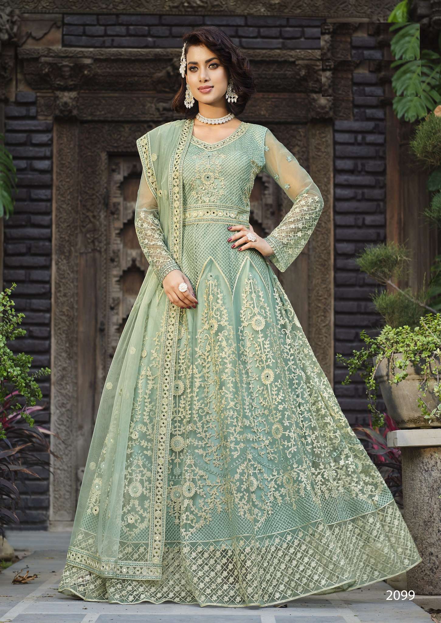 LATEST 2023 DESIGNER SKY BLUE ANARKALI GOWN FOR WEDDING PARTY WEAR SALWAR SUIT LONG GOWN IN BUTTERFLY NET SENHORA 2099