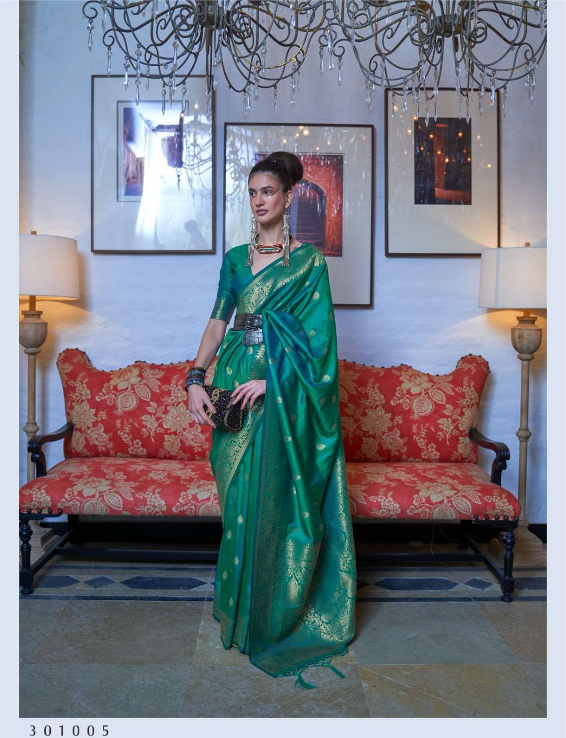 LATEST DESIGNER FANCY WEDDING PARTY WEAR GREEN SILK SAREE SM RAJTEX 301007