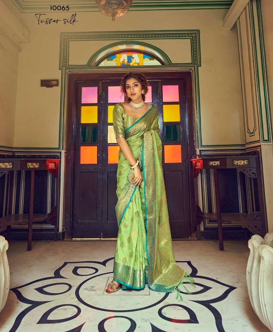 LATEST DESIGNER FANCY WEDDING PARTY WEAR GREEN SILK SAREE SM RAJPATH 10065