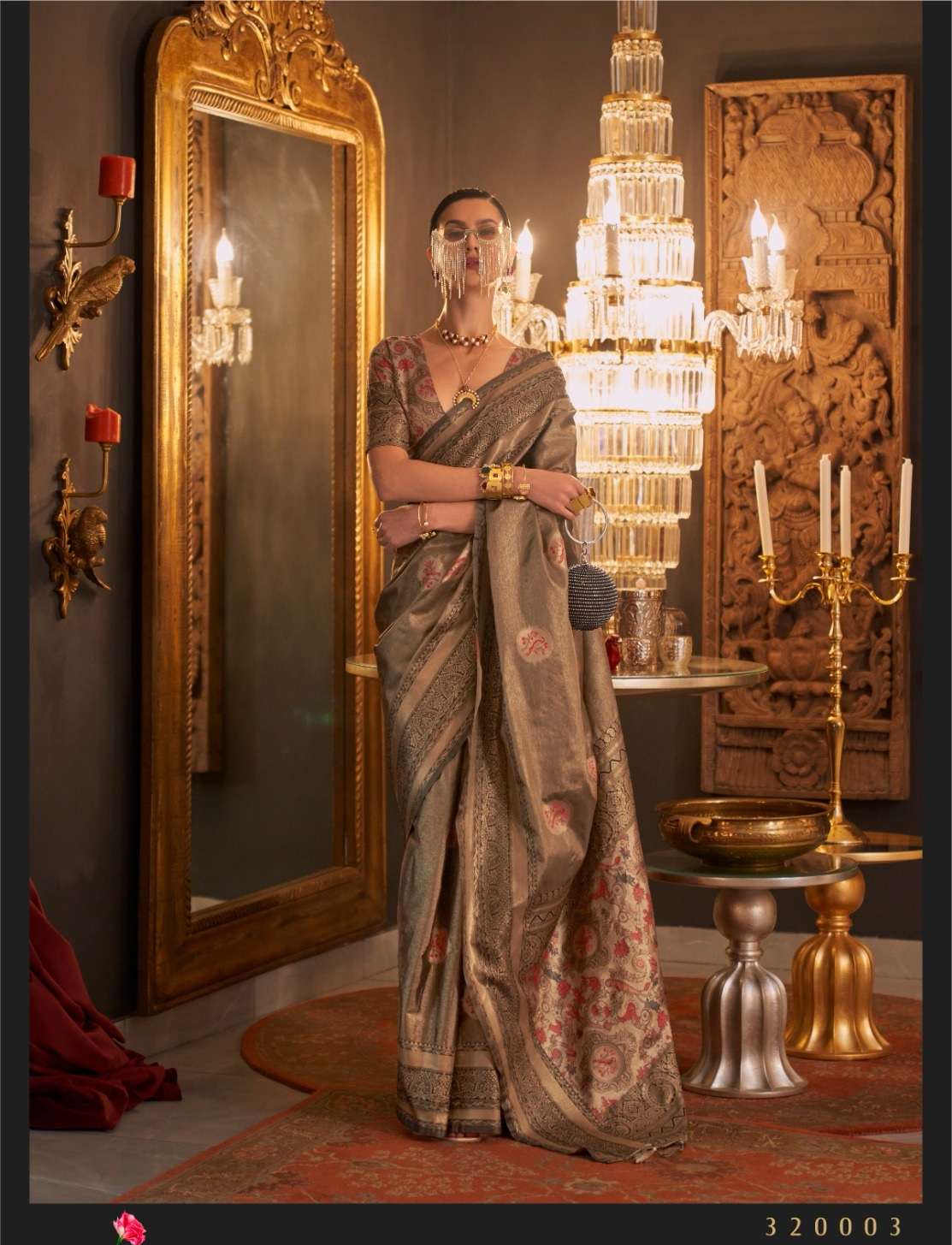 LATEST DESIGNER FANCY WEDDING PARTY WEAR HEAVY BROWN SILK SAREE SM RAJTEX KANWAL 320003