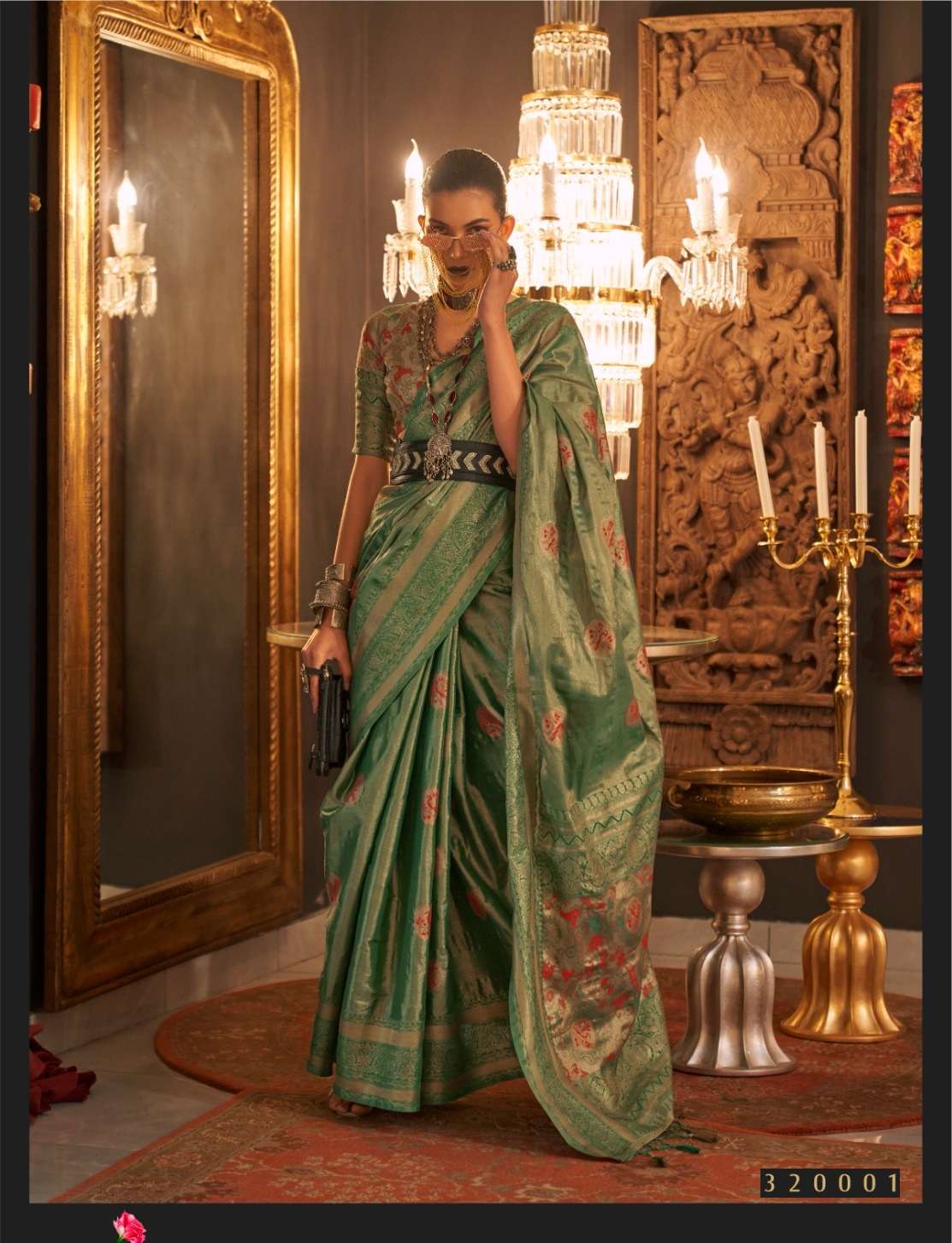 LATEST DESIGNER FANCY WEDDING PARTY WEAR HEAVY GREEN SILK SAREE SM RAJTEX KANWAL 320001