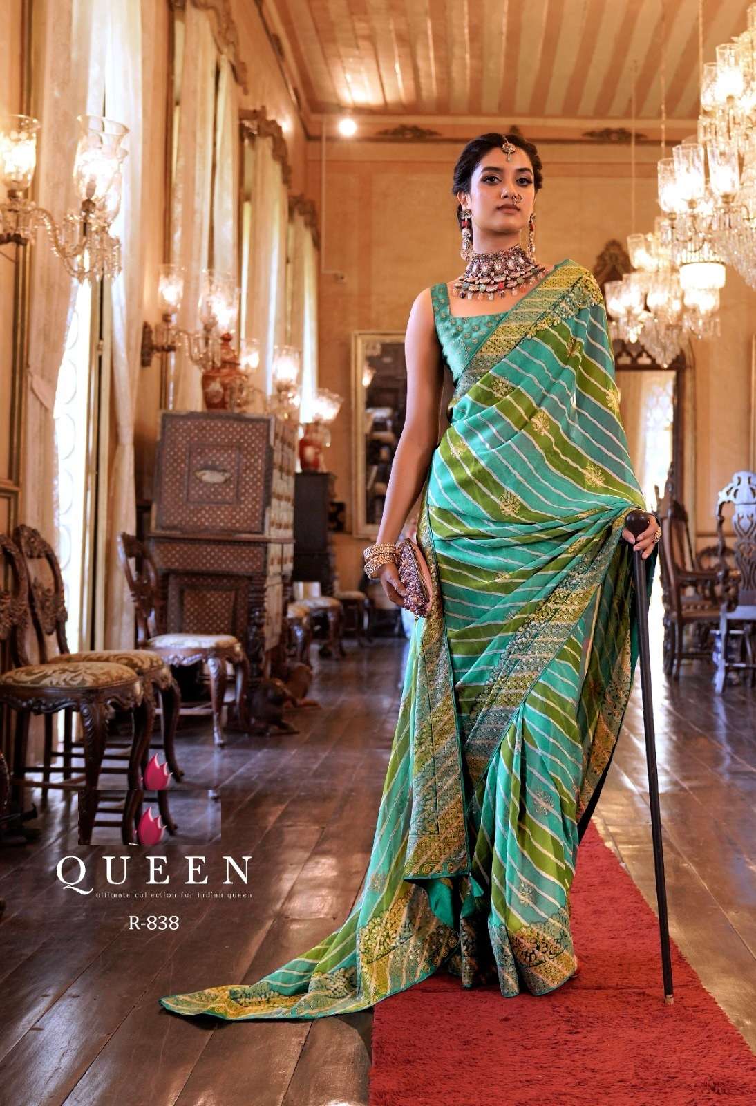 LATEST DESIGNER FANCY WEDDING PARTY WEAR HEAVY GREEN SILK SAREE SM REVAA QUEEN 838