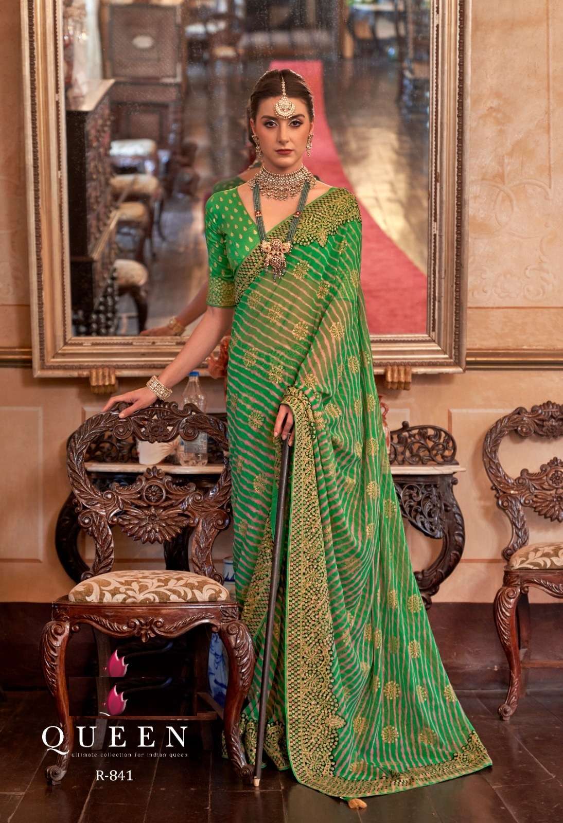 LATEST DESIGNER FANCY WEDDING PARTY WEAR HEAVY GREEN SILK SAREE SM REVAA QUEEN 841