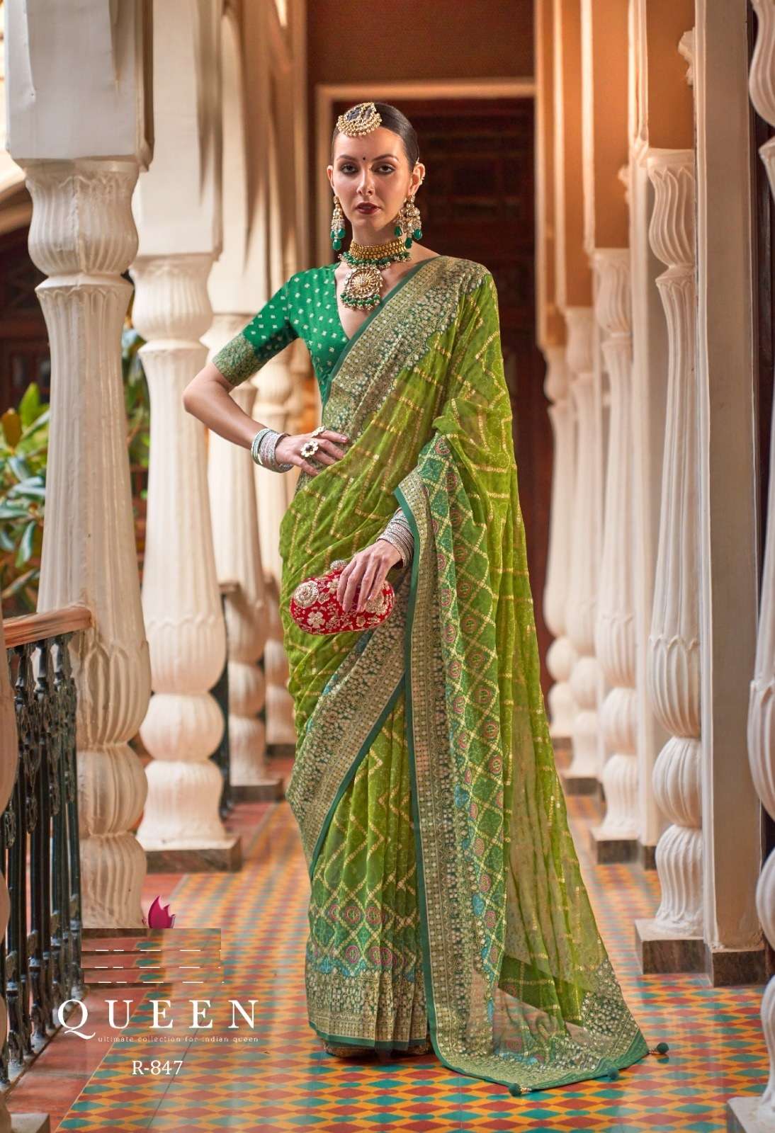 LATEST DESIGNER FANCY WEDDING PARTY WEAR HEAVY GREEN SILK SAREE SM REVAA QUEEN 847