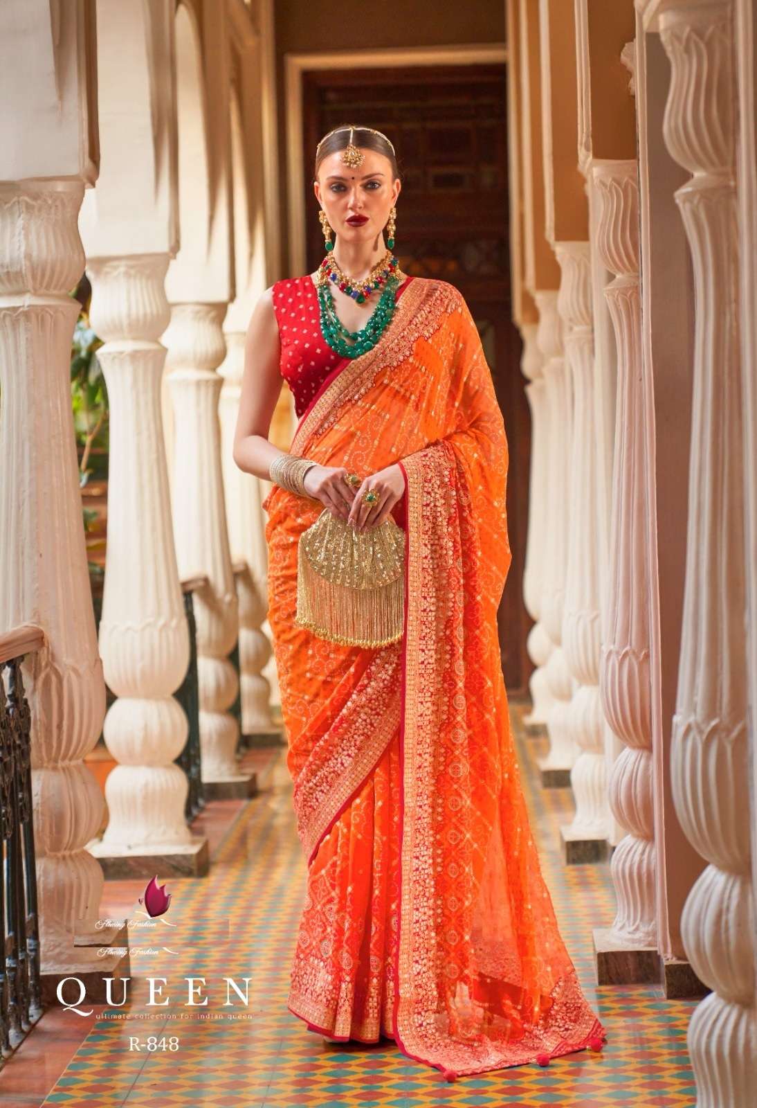 LATEST DESIGNER FANCY WEDDING PARTY WEAR HEAVY ORANGE SILK SAREE SM REVAA QUEEN 848