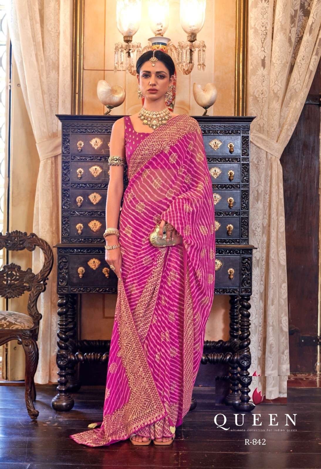 LATEST DESIGNER FANCY WEDDING PARTY WEAR HEAVY PINK SILK SAREE SM REVAA QUEEN 842