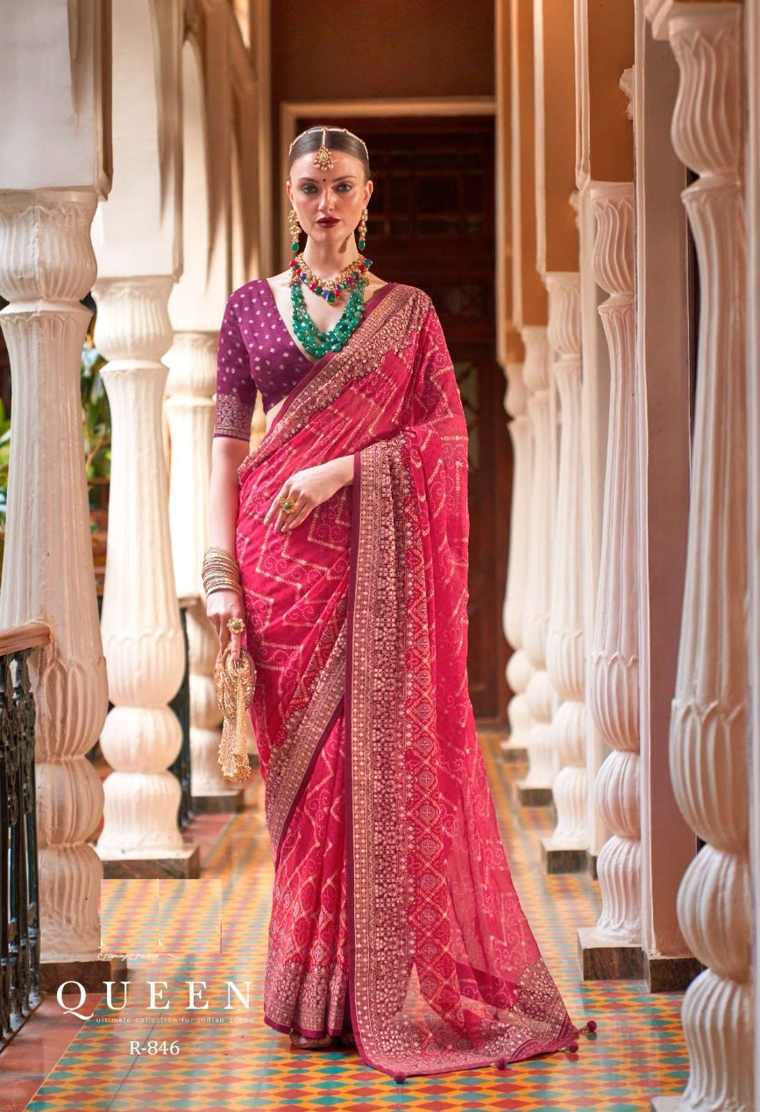 LATEST DESIGNER FANCY WEDDING PARTY WEAR HEAVY PINK SILK SAREE SM REVAA QUEEN 846