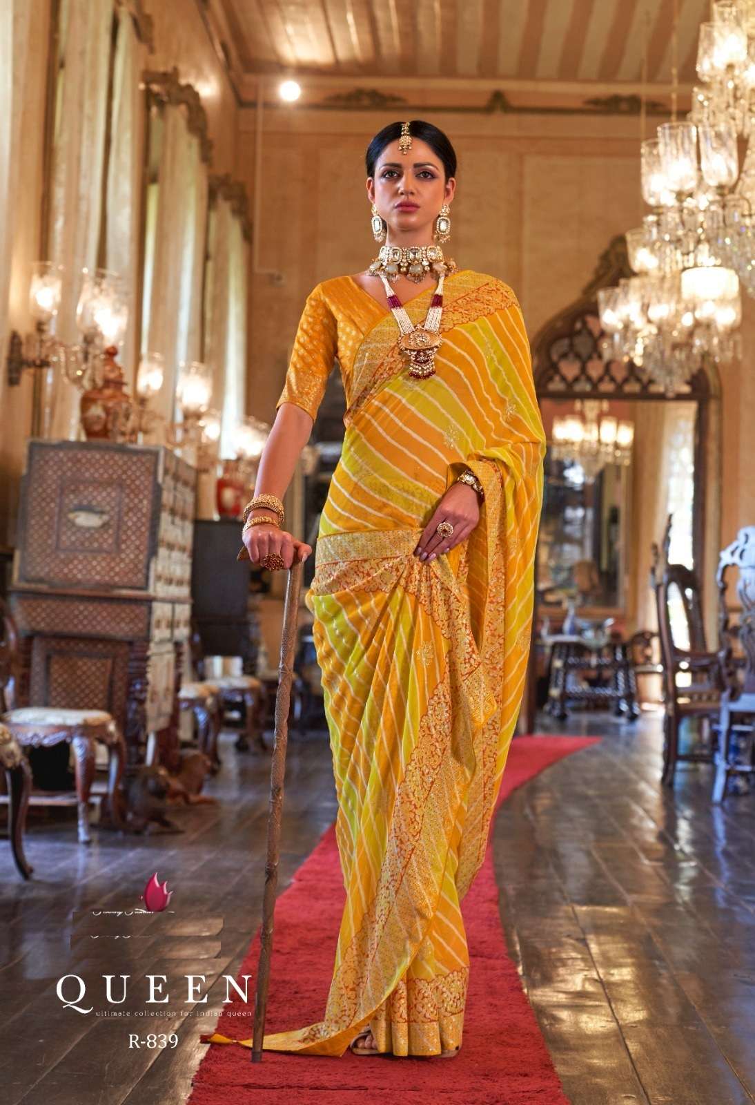 LATEST DESIGNER FANCY WEDDING PARTY WEAR HEAVY YELLOW SILK SAREE SM REVAA QUEEN 839