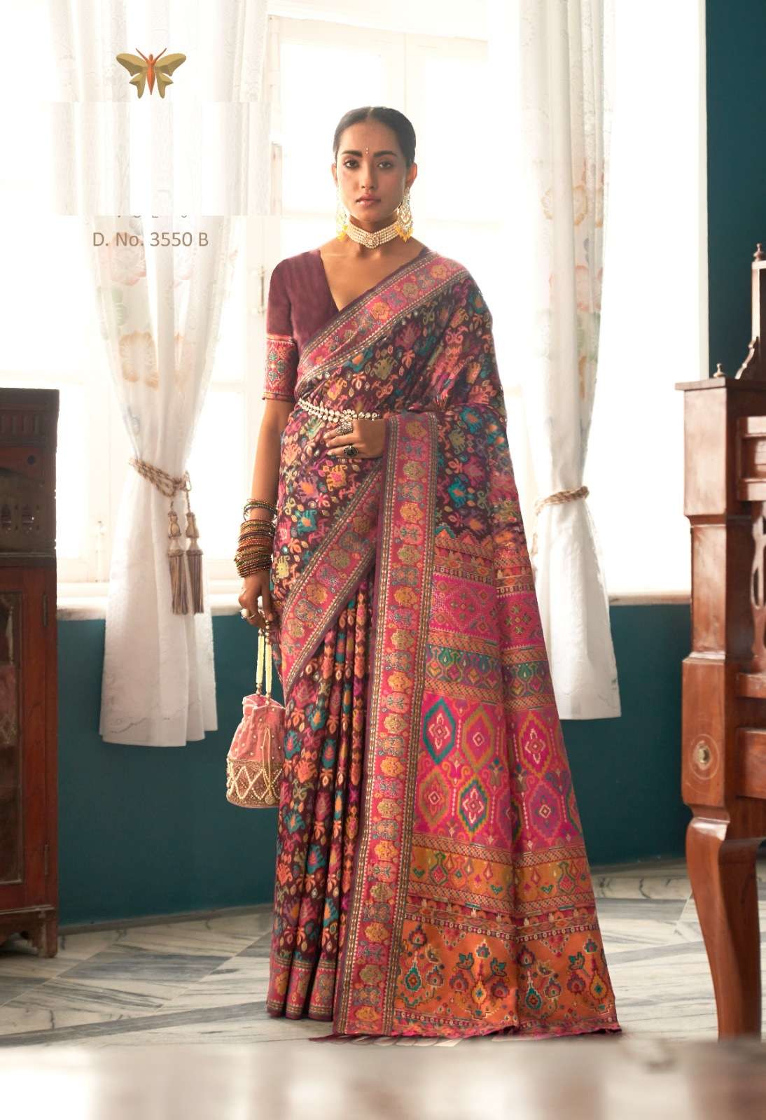 LATEST DESIGNER FANCY WEDDING PARTY WEAR MAROON KASHMIRI PASHMINA SILK SAREE SM MANJULA AARADHYA 3550B