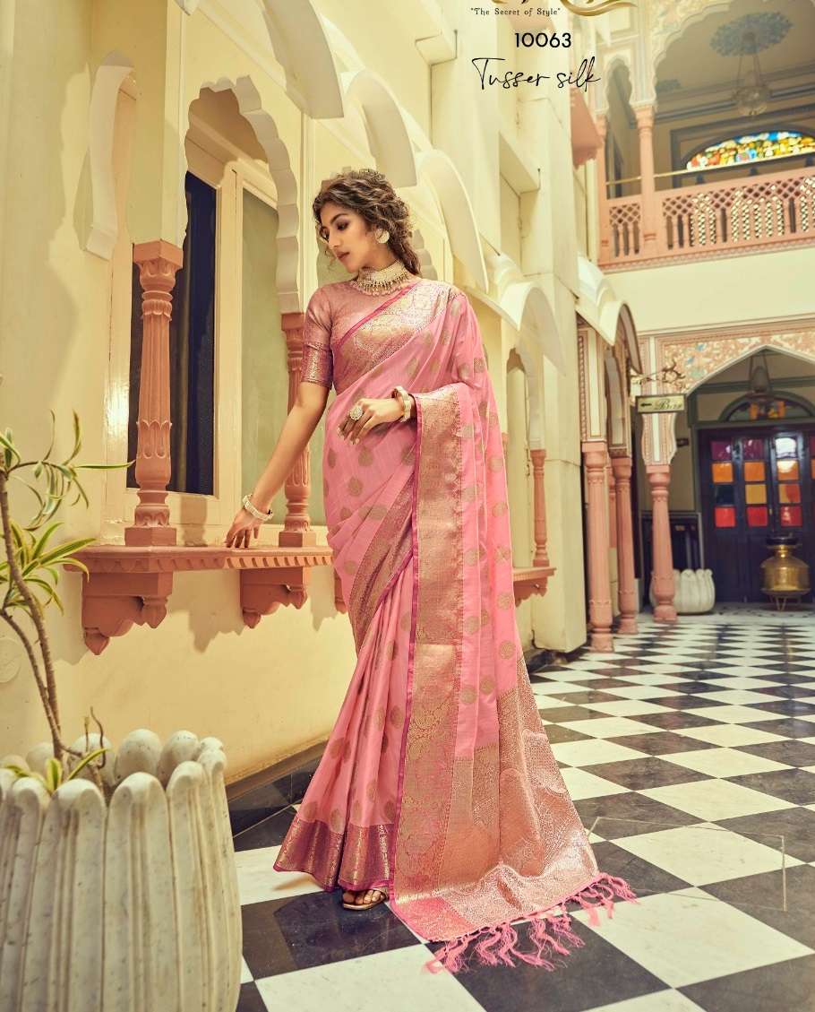 LATEST DESIGNER FANCY WEDDING PARTY WEAR PINK SILK SAREE SM RAJPATH 10063