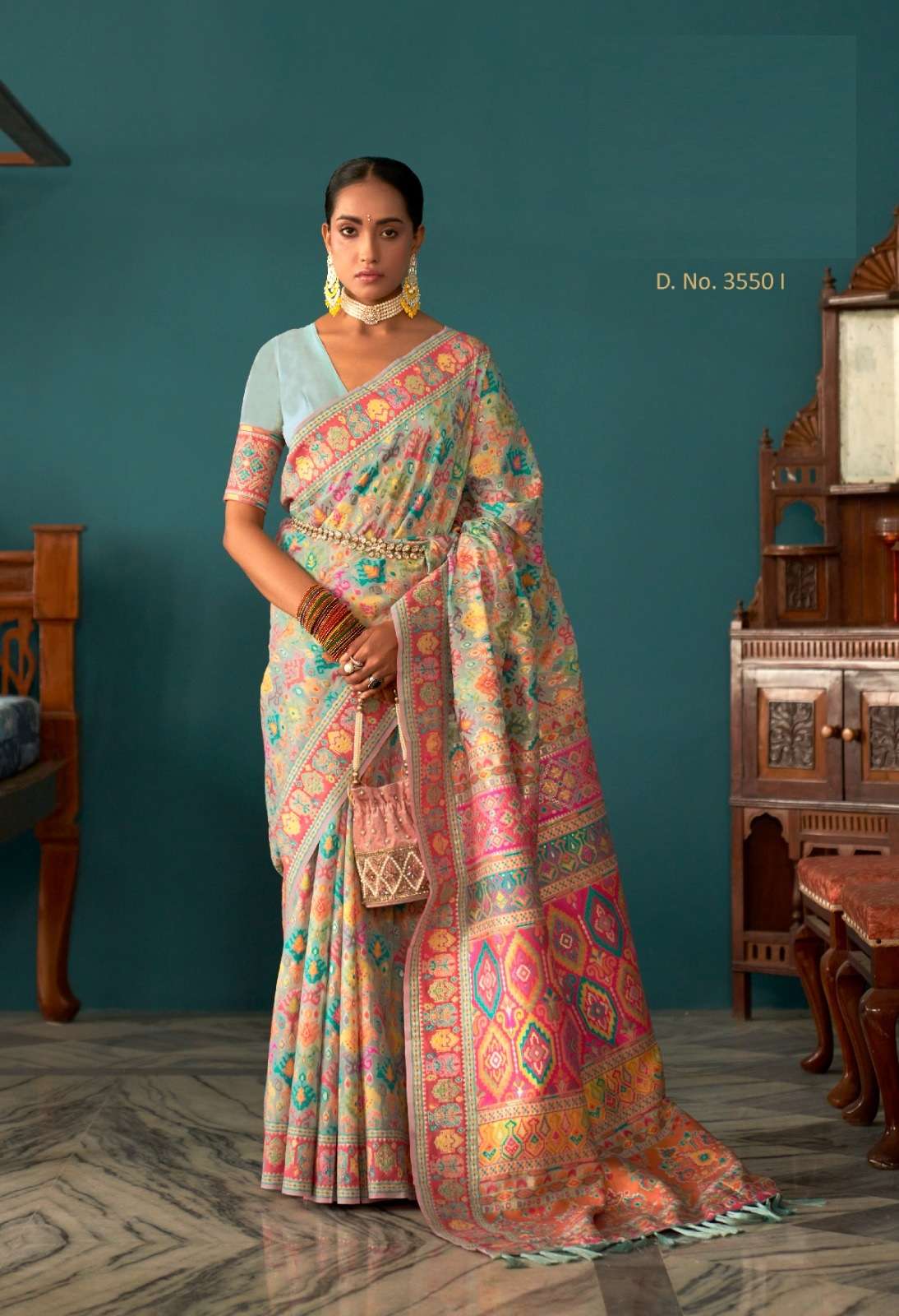 LATEST DESIGNER FANCY WEDDING PARTY WEAR SKY BLUE KASHMIRI PASHMINA SILK SAREE SM MANJULA AARADHYA 3550I