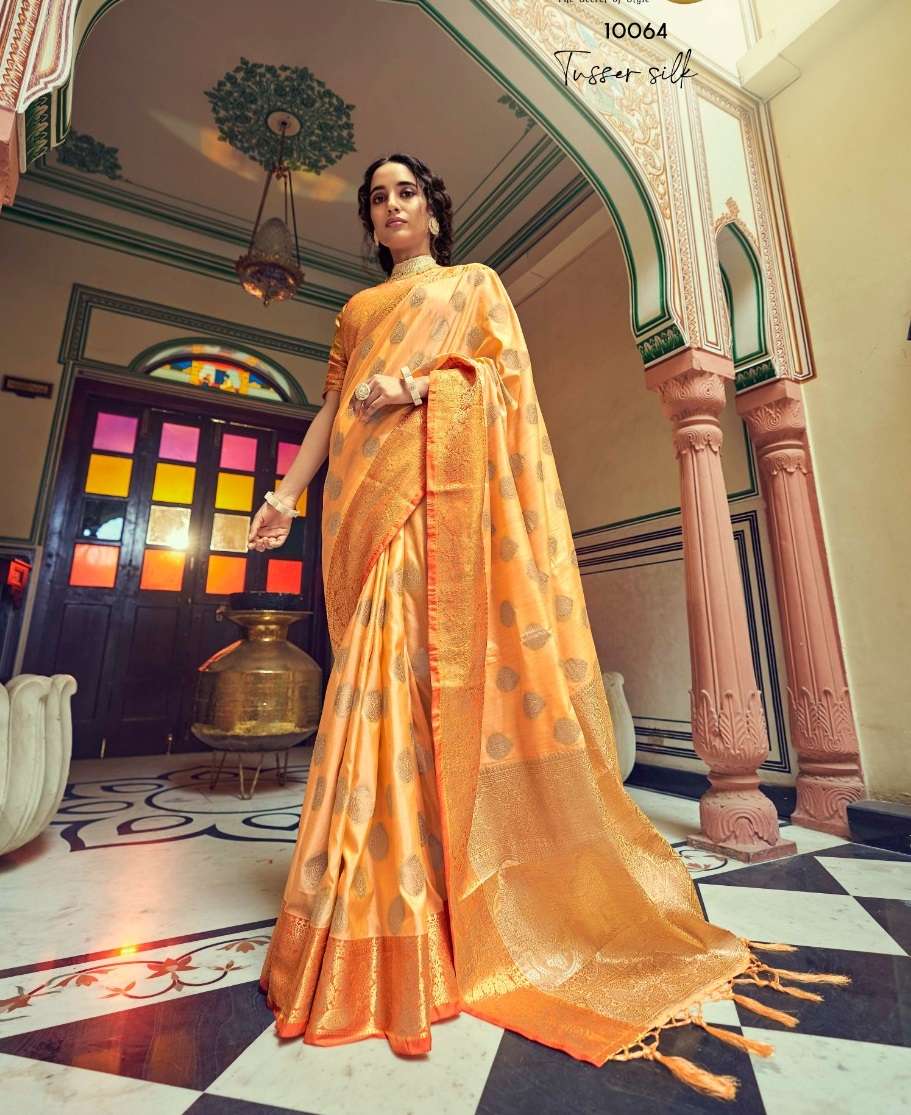 LATEST DESIGNER FANCY WEDDING PARTY WEAR YELLOW SILK SAREE SM RAJPATH 10064