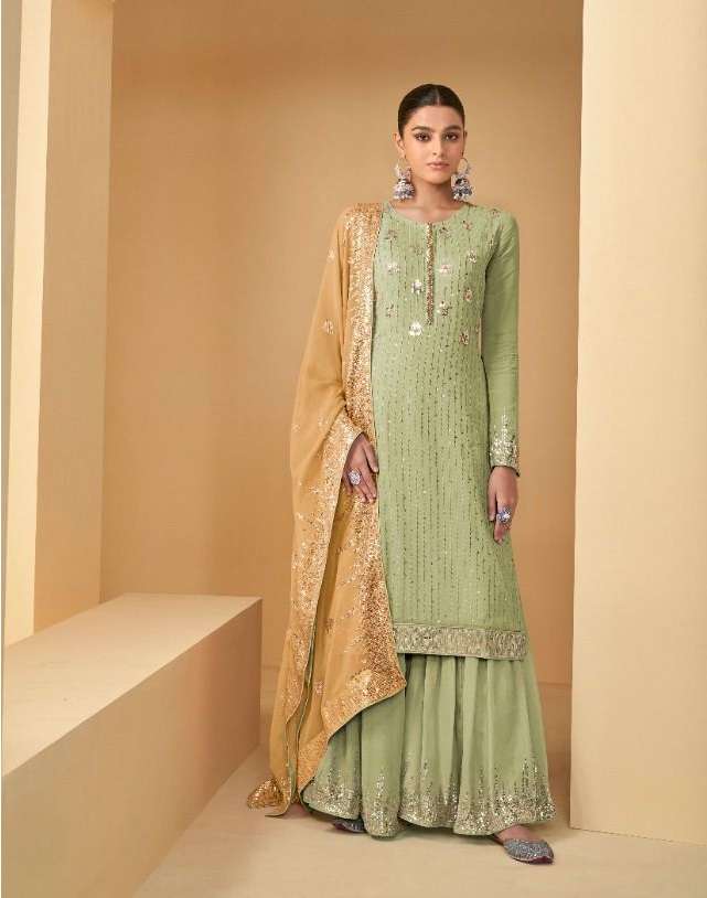 READY TO WEAR DESIGNER FANCY PARTY WEAR SHARARA PALAZZO STYLE GEORGETTE SALWAR SUIT GULKARIYA JHILMIL 7174 C