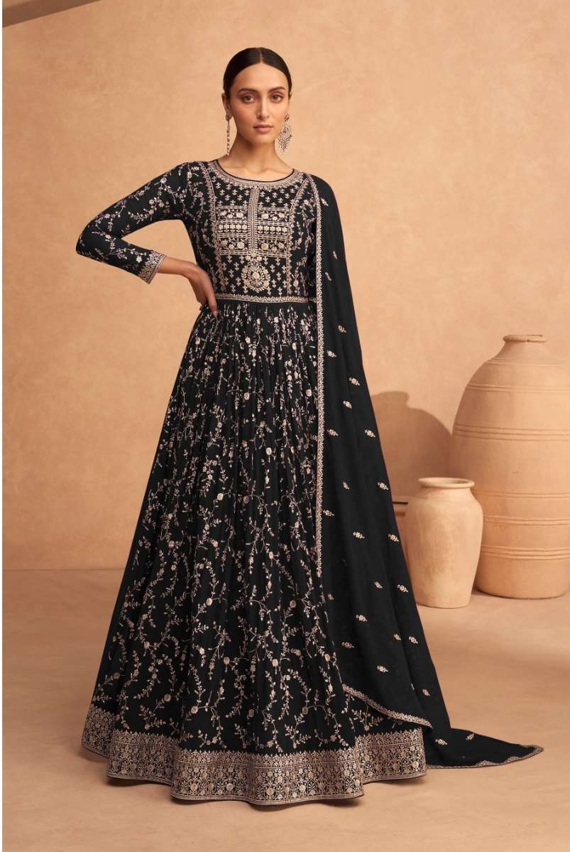 DESIGNER FANCY BLACK LONG ANARKALI GEORGETTE SALWAR SUIT GOWN EXCLUSIVE FOR PARTY WEAR CPR 9487D